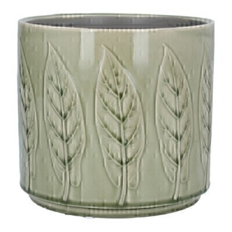 Large Sage ceramic pot cover with Bay Leaf design by the designer Gisela Graham who designs really beautiful gifts for your home and garden. Suitable for an artifical or real plant. Great to show off your plants and would make an ideal gift for a gardener or someone who likes plants. Also comes available in other sizes. This is the Large pot cover.